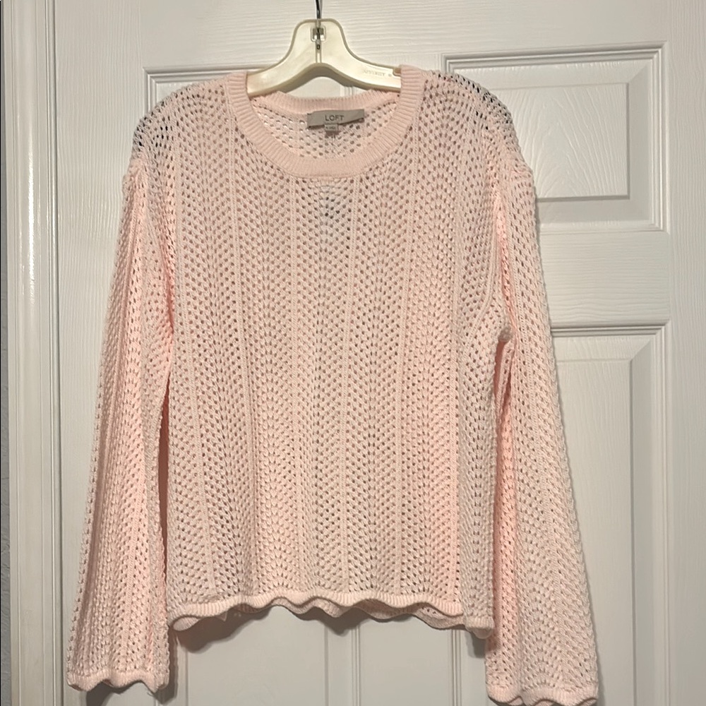 LOFT Pink Crochet Long Sleeve Sweater